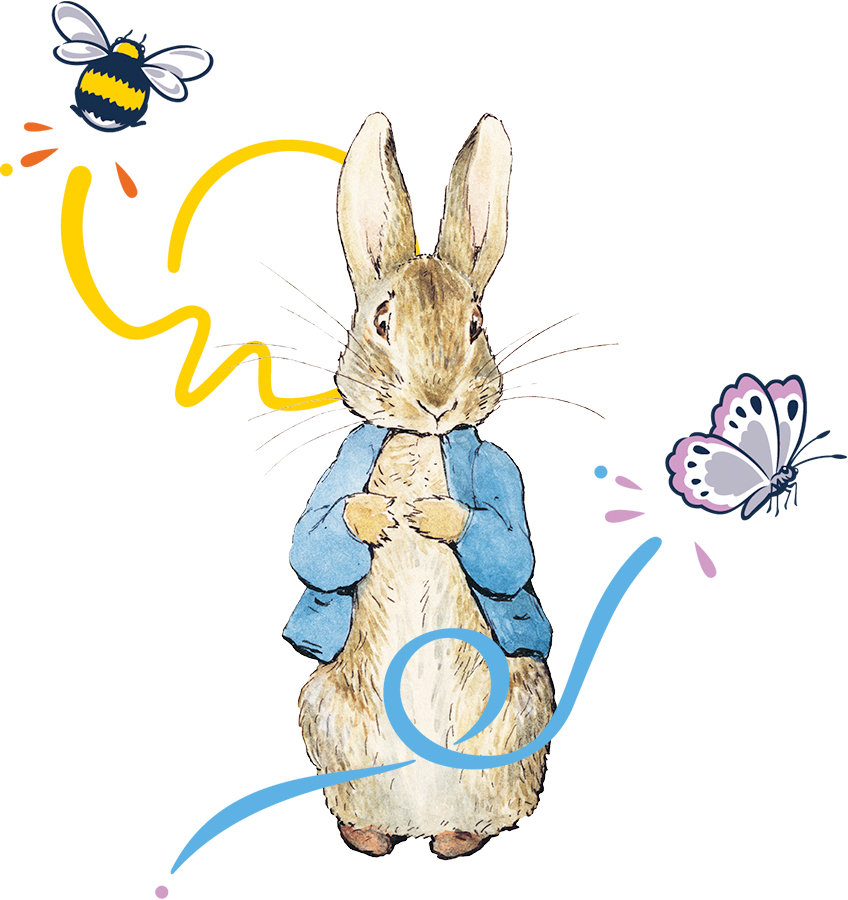 An image of Peter Rabbit with some extra decorative elements