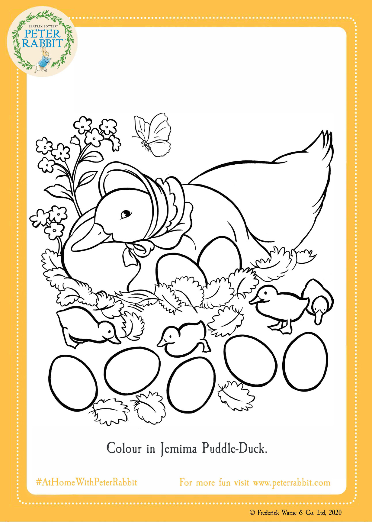 The cover image of the Jemima Puddle-duck Colouring Activity Pack on the Peter Rabbit website